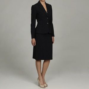 Tahari skirt suit black pinstripe